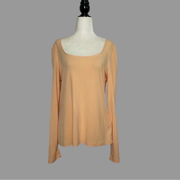 Anthropologie Tops - ❤️ L ❤️ Anthro Top Ribbed Low Cut Scoop Neck Puffed Sleeves